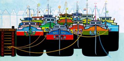 Barges in Rotterdam - 1985 - oil - cm 50x100